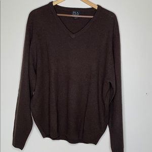 Jos A Bank LambsWool Sweater Brown V Neck